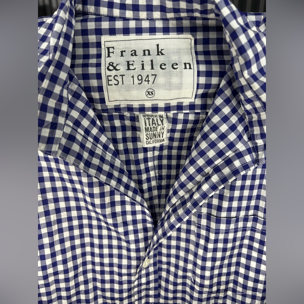 Women’s Frank & Eileen Blue White Plaid Long Sleeve Button Blouse Designer XS - Picture 3 of 4